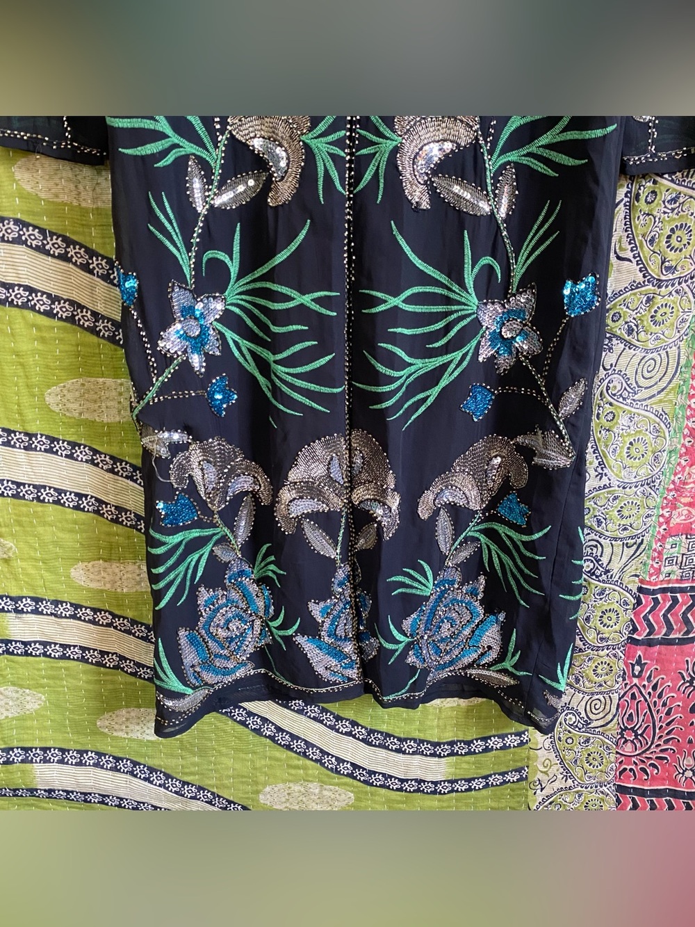 Rare Nasty Gal Black Embellished Sequin Floral Longline Kimoo Duster Small Edgy - Picture 7 of 15